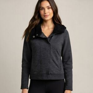 ALO Yoga Teddy Jacket Sherpa Lined Hooded Button Front Coat Gray Black Medium